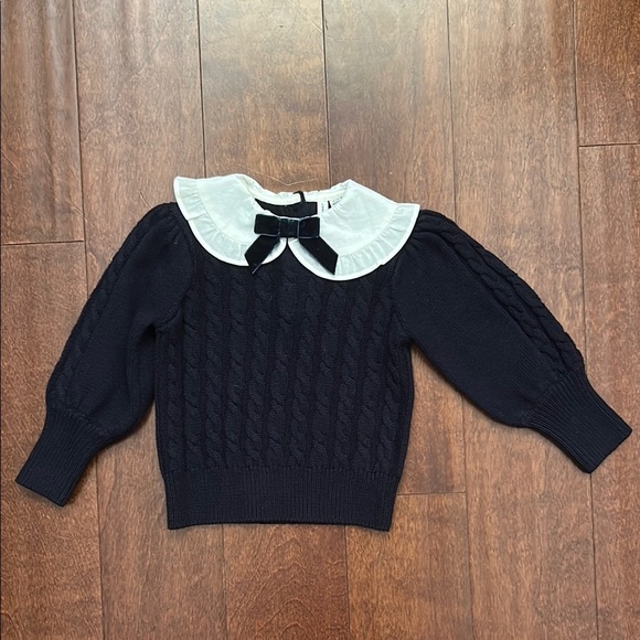 Janie and Jack The Cable Knit Bow Sweater, White Collar and Bow, Size 12-18 M - Picture 4 of 14